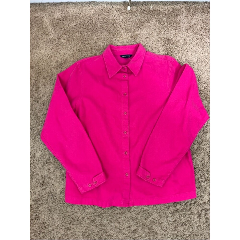 Lands' End Women's Button-Front Shacket Shirt Fuchsia size 14/16 Outdoor Hiking